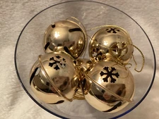 Gold Jingle Bells Ornaments ~ Set of 5 ~ 1.75” ~ Bowl filler Tier Tray Christmas