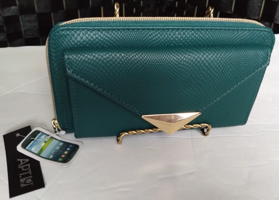 Nueva billetera sin asas Apt 9 verde azulado con cremallera alrededor de varios compartimentos Foto 2 de 4