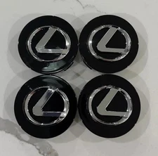 (4X) LEXUS Black & Chrome Badge Logo 62MM Wheel Center Caps Hub 42603-30590