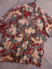 Camicia Vintage Paradise Found Uomo Media Tropicale Floreale Rosso Magnum PI Rayon M