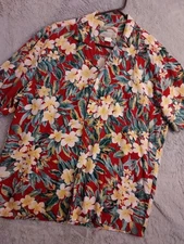 Vintage Paradise Found Shirt Mens Medium Tropical Floral Red Magnum PI Rayon M