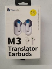 TimeKettle M3 White Bluetooth 3 In 1 Language Translator Earbuds With Manual