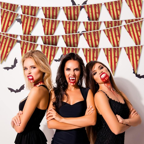 Remerry 3 Sets Halloween Circus Decor Striped Pennant Banner Triangle Red - Picture 4 of 7