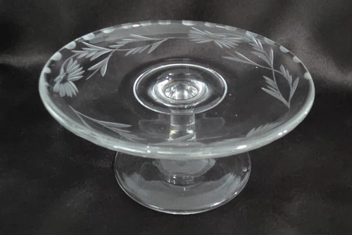 Mini Vintage Depression Etched Clear Glass Cake Stand Sweetmeat 5”X 3”