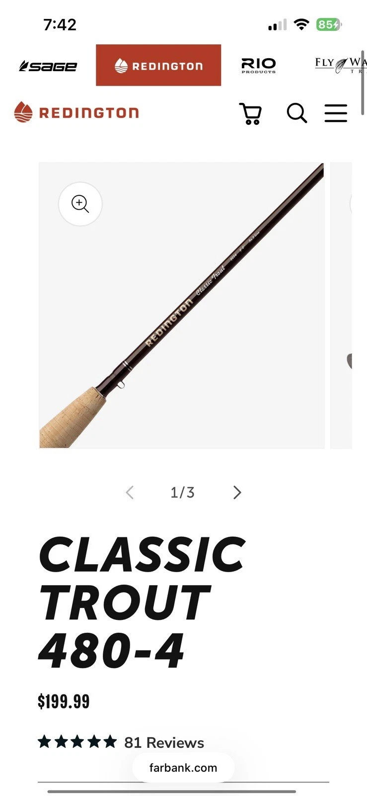 New Redington Classic Trout 480/4 4 pc 8 ft 4 wt fly rod with Cordura case.