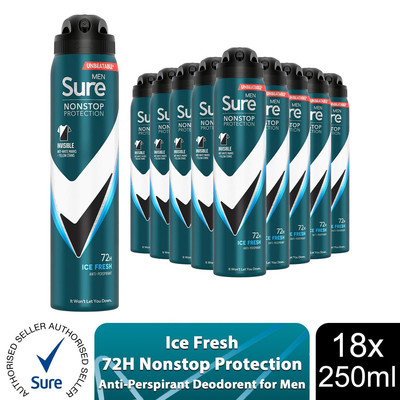 Sure Men Invisible Antitranspirant Deodorant Ice Fresh 72H Schutz 250ml, 18 Stück