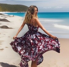 BLOSSOM BY THREE Maroon Boho Floral Tiered Maxi Dress NWT Size 8 AU