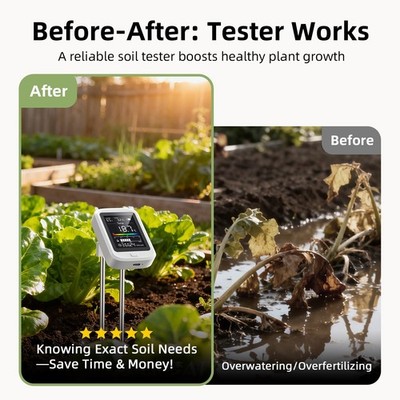 Bodentester 6 in 1 mit pH Feuchtigkeit Temperatur Belichtungsmesser für Gartenp