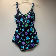 Maxine of Hollywood Swim Dress Women 16 Blue Floral Excellent Modest One Piece