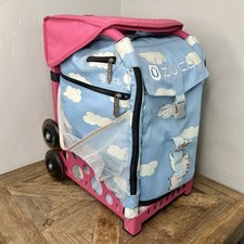 Zuca Rolling Sport Bag With Pink Frame - When Pigs Fly Theme With Handle/Wheels