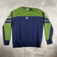 Puma XTG Hoodie Mens Sz Large Green/Blue Color Block Long Sleeve Crew Neck