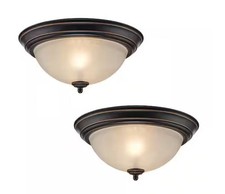12.75 in 2-Light Oil Rubbed Bronze Flush Mount Ceiling Light Fixture Stained 2pk