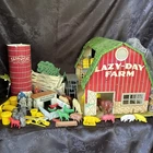 Vintage Marx Lazy-Day Farm Tin Litho Barn,Chicken House, Trees Fence Accessories