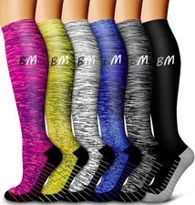 6 Pack Copper Compression Socks for Women and Men Circulation-Best Support for M