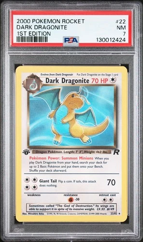 PSA 7 - Pokemon Card - Team Rocket 22/82 - DARK DRAGONITE (r) *1st Edition* - NM