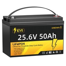 24V 50Ah Lithium Battery with 50A BMS, Max. 1280Wh Energy Capacity 5000 Deep Cyc