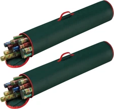 Set of 2 Wrapping Paper Storage Bags - Zippered Canvas Totes set 2, GREEN 