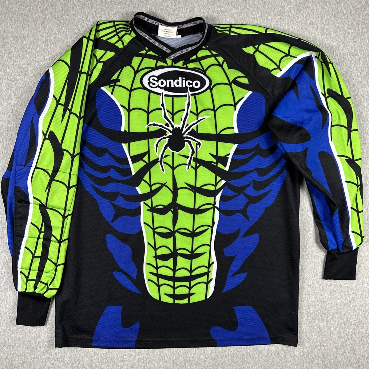 Vintage Sondico Jersey Size Large Blue Green Spider Man Goalie