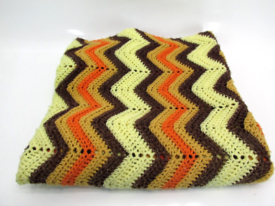 Vintage Handmade Afghan Crochet Blanket zigzag designs. Neutral