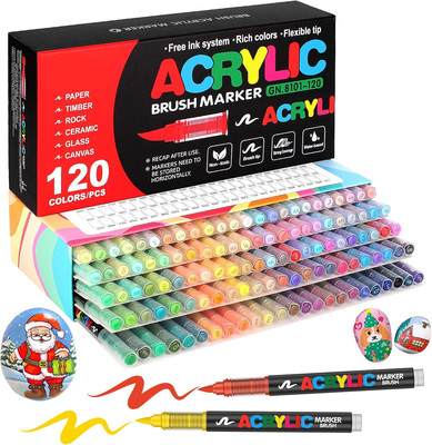 120 Colors Acrylic Paint Markers, Soft Brush Tip Pens and Markers, Acrylic Paint