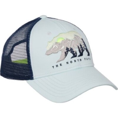 *SALE* North Face Embroidered BEAR Trucker Hat Snapback SKYLIGHT BLUE Mesh Back