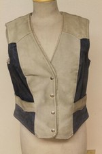 Womens Ms. Pioneer Vtg White Blue Leather Suede Insulated Vest Sz 14