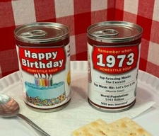 2x Year of Birth 1973 Happy Birthday Soup Can Label UNIQUE GIFT PRESENT DECOR