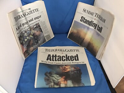 Worcester Telegram & Gazette 9/12/01 - 9/11 ATTACKS -Also 9/15/01 and 9/16/01