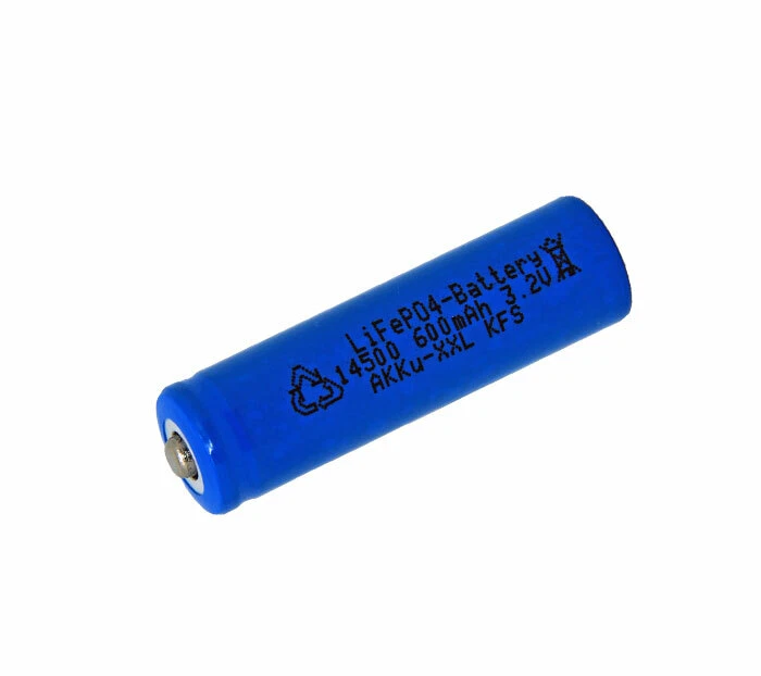 VB 14500 3,2V 600mAh LiFePo4 Akku 3C / Button Top / Pluspol erhöht / Solar