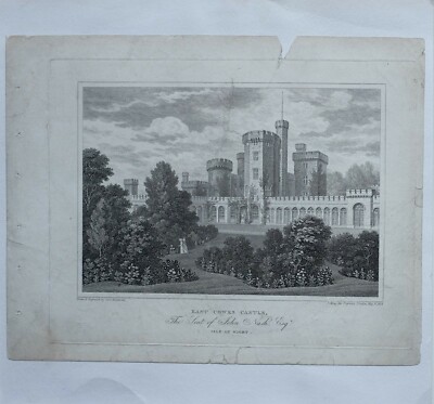 1824 ANTIKER DRUCK EAST COWES CASTLE SITZ VON JOHN NASH ISLE OF WIGHT
