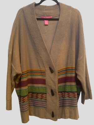 $60 Woman Within Aztec Fair Isle Print Cardigan Toggle Button