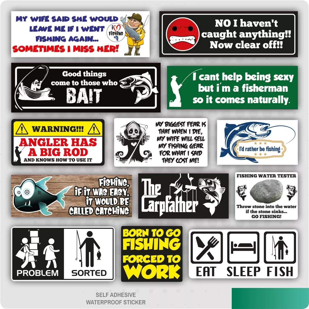 Various Funny Fishing Angling Stickers Car Van Tackle Seat Box Carp Pike  Course