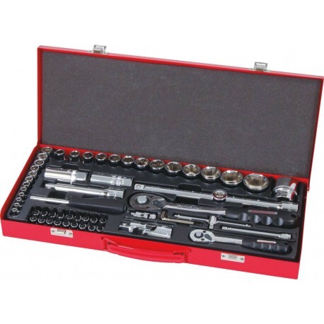 Coffret 59 pcs douilles 1/4" et 1/2" mallette cliquet douille mecanique auto