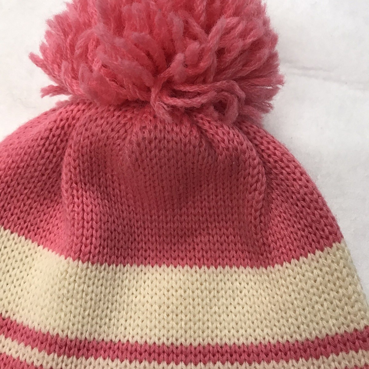 Meister Vintage Striped Pom Pom Beanie Burgundy Cream Gray Knit Ski Hat OS MENS MULTI-STRIPE POM-POM LINED HAT main image 4