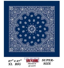 Hav-A-Hank SUPER SIZED XL BLUE PAISLEY 27"BANDANA Face Mask Head Wrap Neck Scarf