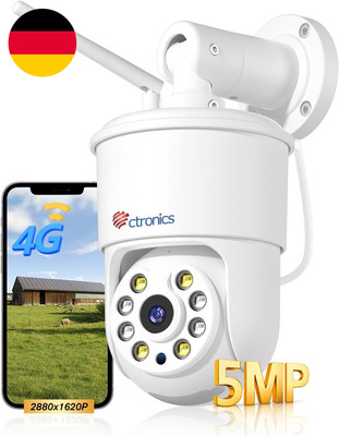 Ctronics 【Vollmetall】 5MP 4G LTE Überwachungskamera Aussen, WLAN Kamera Mit Sim-