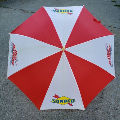 Vintage Sunoco Gas Oil Advertising Umbrella Red Barons Scranton Baseball Sign