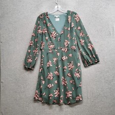Madewell Women Dress 6 Green Floral Marguerite Butterfly Garden Balloon Sleeve