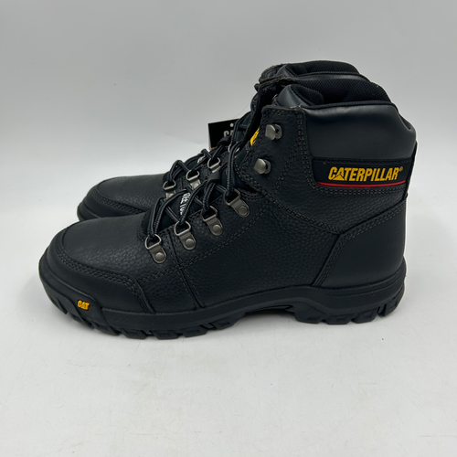 caterpillar mens 11.5M outline black leather round steel toe 5" lace up boots
