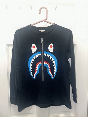 A Bathing Ape BAPE TShirt Adult S Black Shark Head Long Sleeve