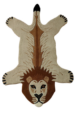 Lion Rug Shaped Tufted Beige Brown Animal Skin Carpet Safari Nursery Home Decor