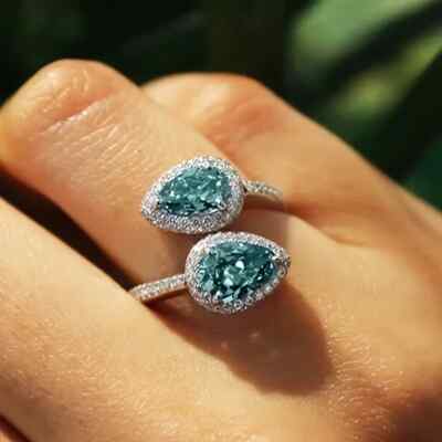 Glamorous Wrap Design With Sparkle London Blue Topaz & White Cubic Zirconia Ring