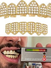 Moissanite Grillz Pass Diamond Test Teeth Top Bottom Hip Hop 14k Gold Plated