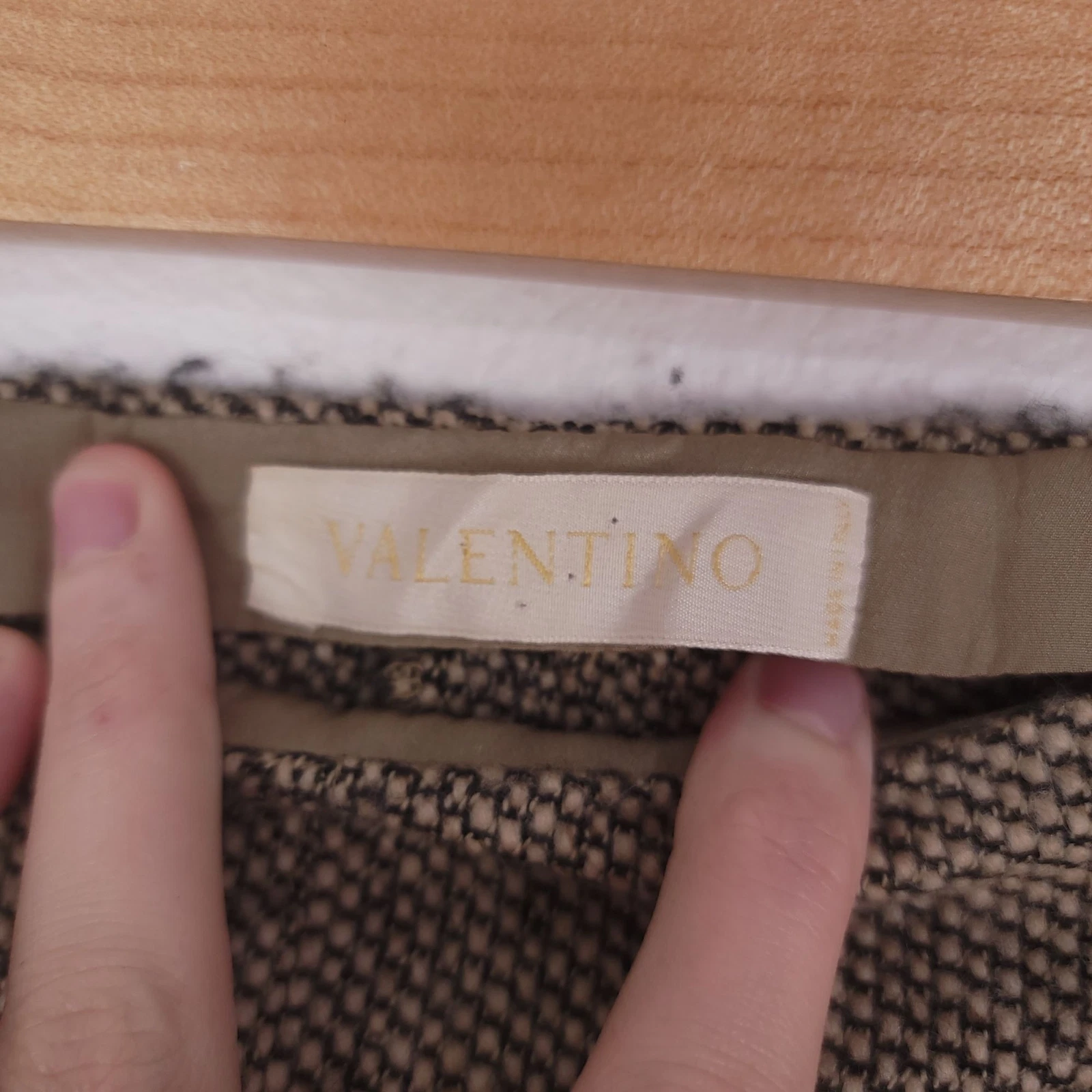 Pantaloni vintage in lana tweed Valentino cerniera laterale marrone donna taglia 8