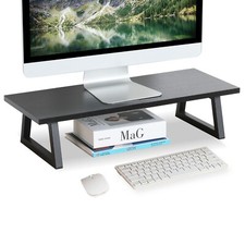 TEAMIX 24 inch Monitor Stand Riser, Black Wood  Steel Computer Monitor Stand