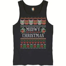 Meowy Christmas Tank Top Ugly Sweater Cat Lover Funny Xmas Men's Top