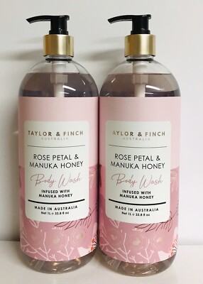 2 Bottles Taylor & Finch ~ Rose Petal & Manuka Honey Body Wash 33.8 fl oz Each