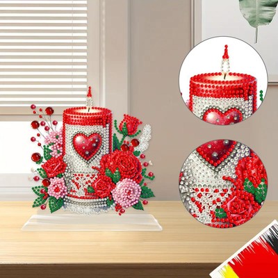Acrylic Desktop Diamond Art Kits Heart Rose Cotton Candy Jar for Adults Beginner
