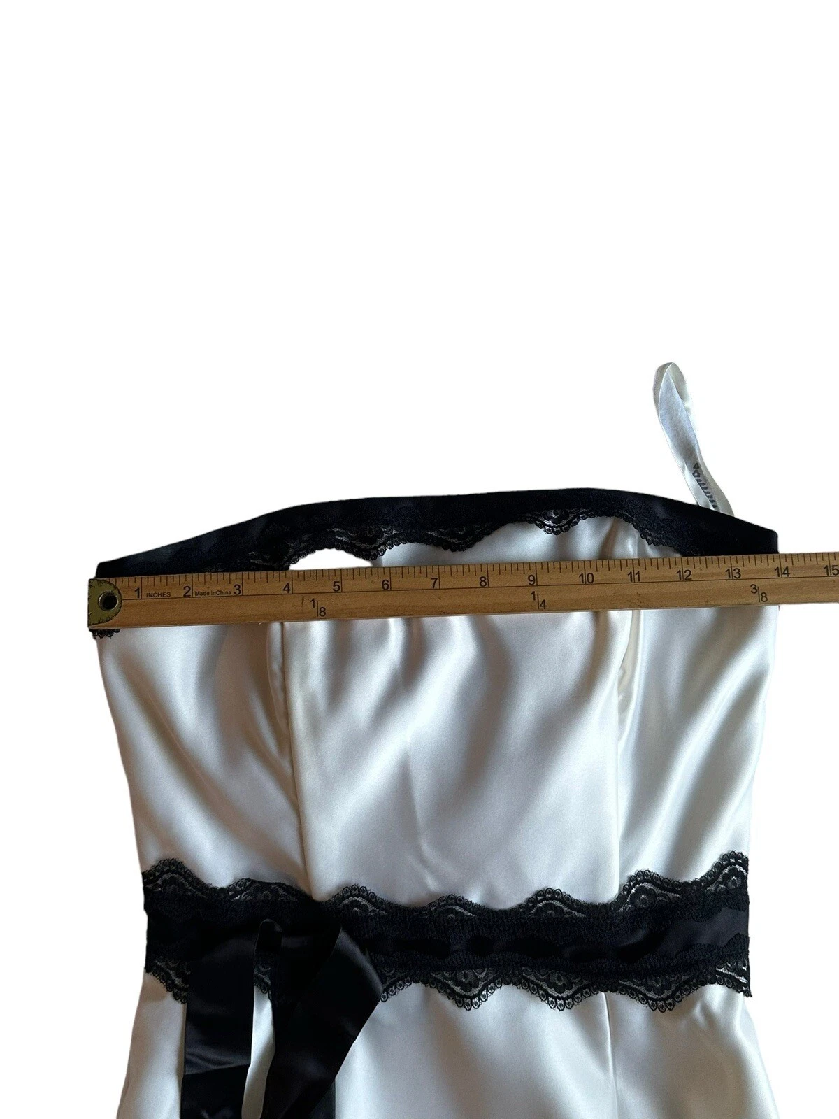 OFF WHITE Abito vintage Scott McClintock bianco senza spalline in pizzo nero taglia 6