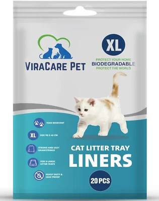 VIRACARE 20 x Cat Litter Tray Liners Extra Large | With Drawstrings | Biodegradable |